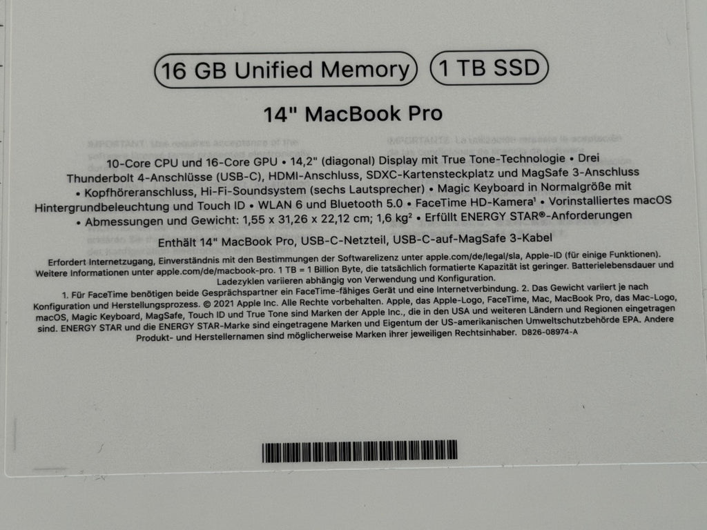 MacBook Pro M1 Pro 14" 16GB 1TB Grade A