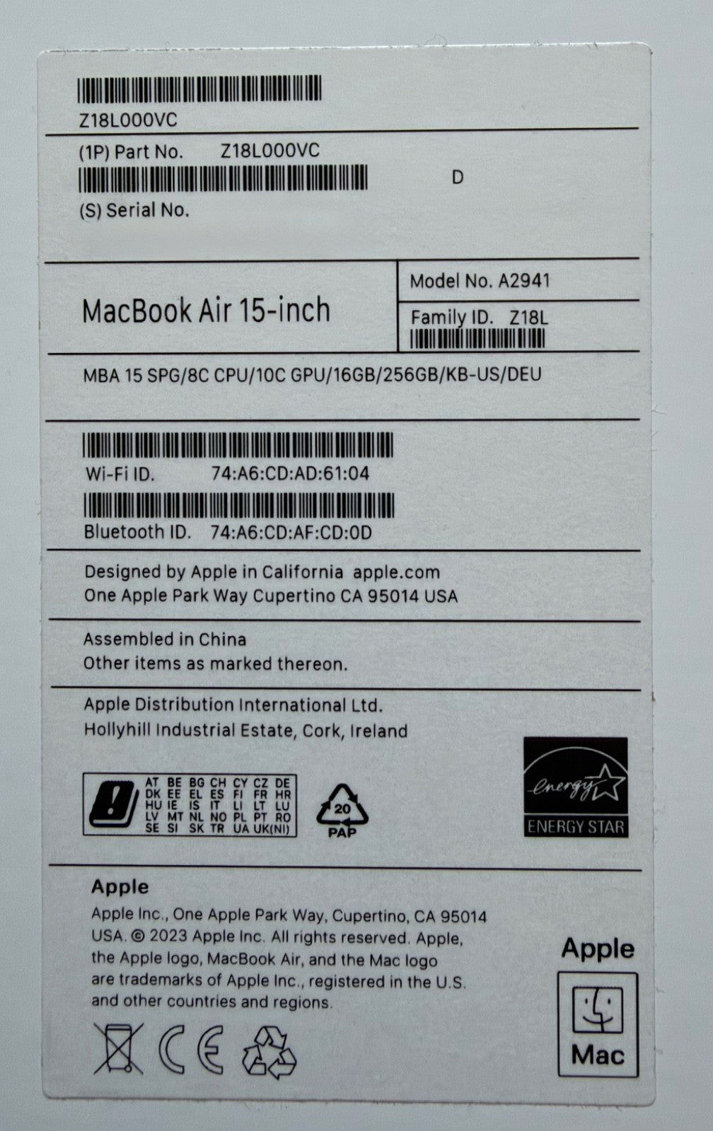 MacBook Air M2 2 15" 16GB 256GB (38 cyklů)
