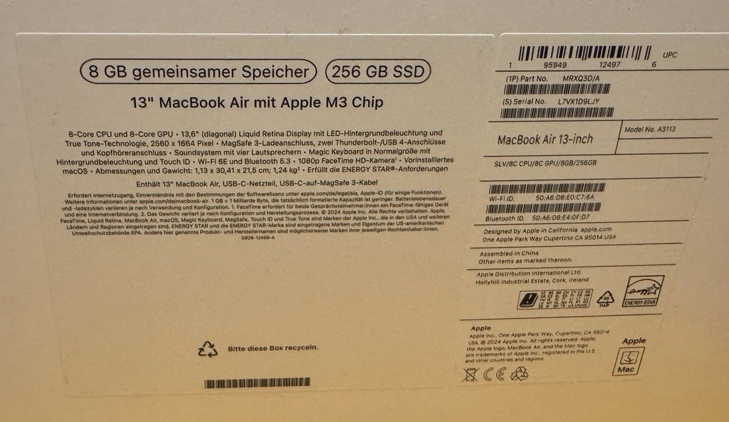 MacBook Air M3 13.6" 8GB 256GB