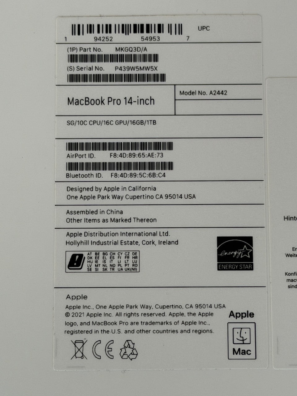 MacBook Pro M1 Pro 14" 16GB 1TB Grade A